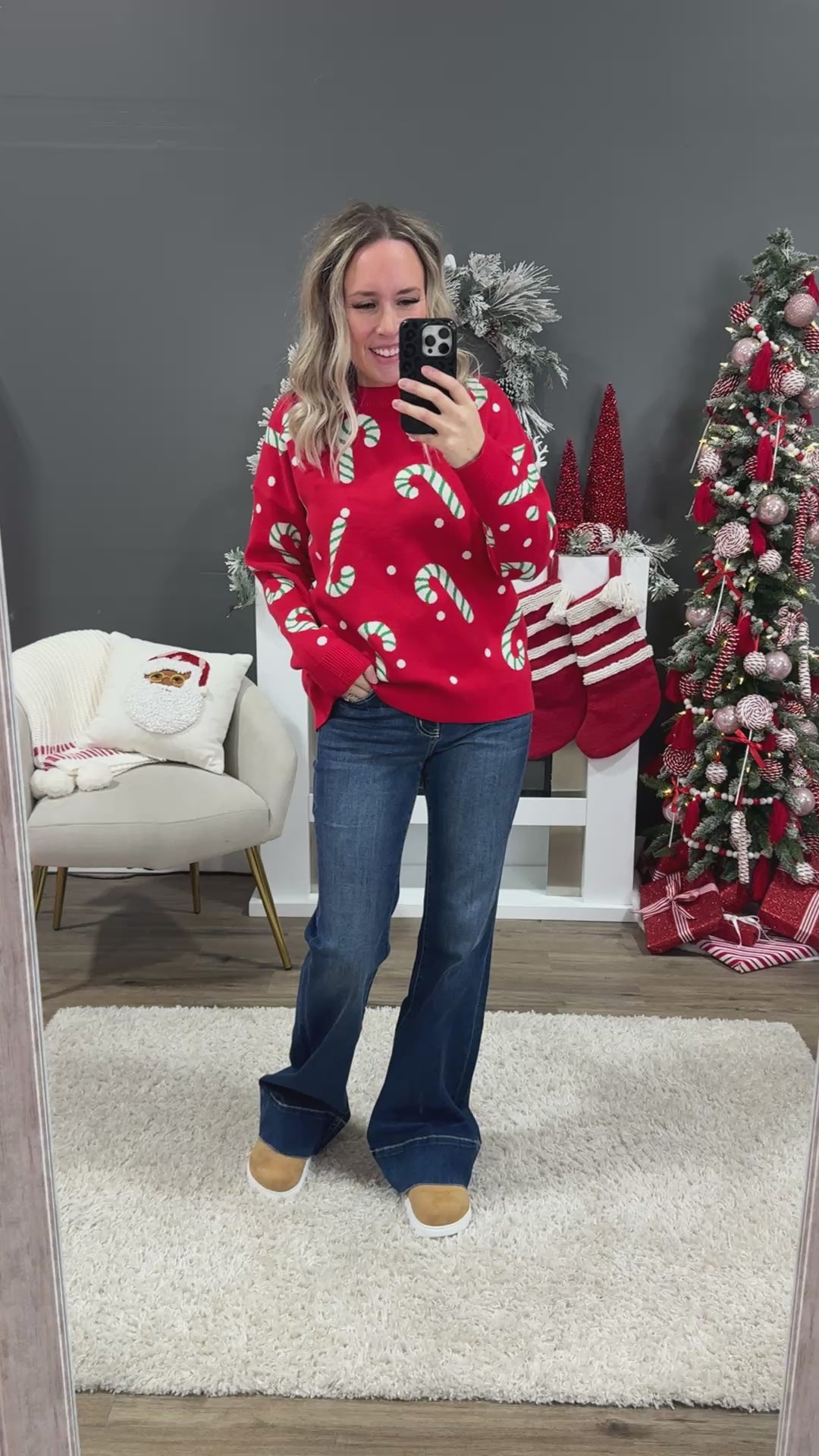NEW! Christmas Candy Cane Sweater - Red Staccato