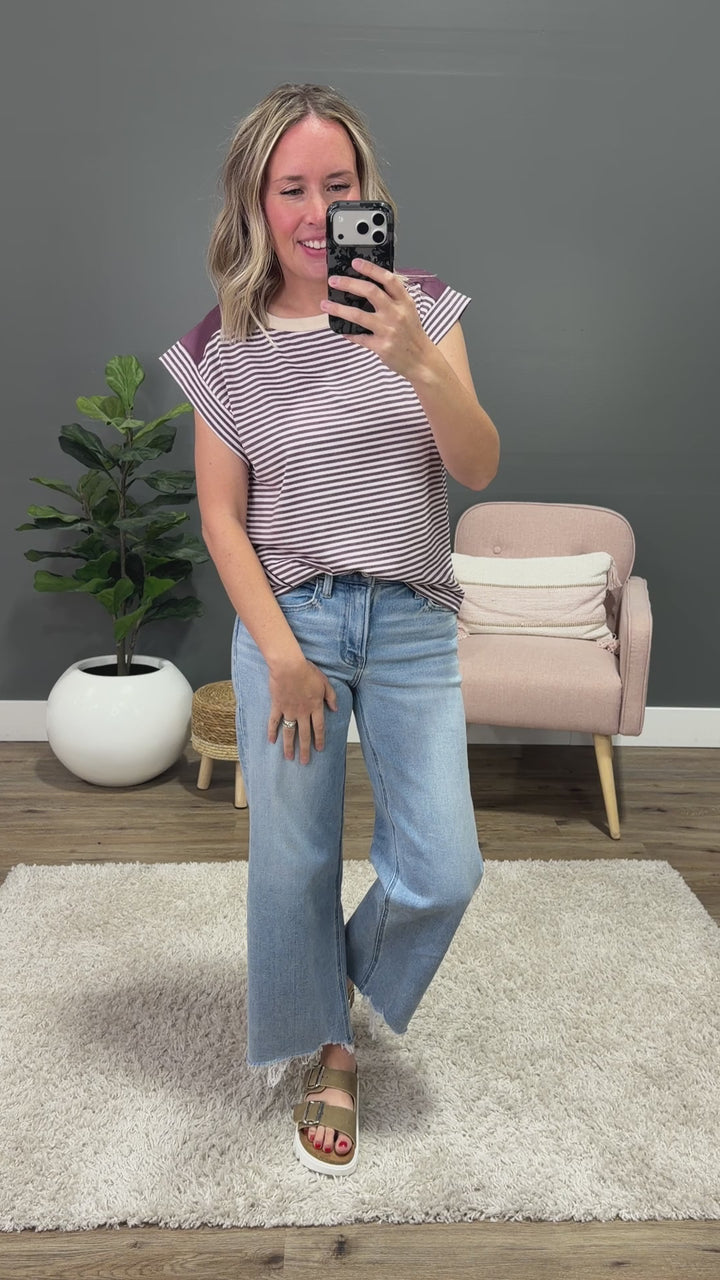 NEW! Noelle Striped Ribbed Top - Ivory & Plum