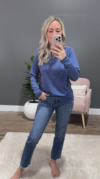 NEW! Little Too Late Long Sleeve Top - Light Navy Staccato