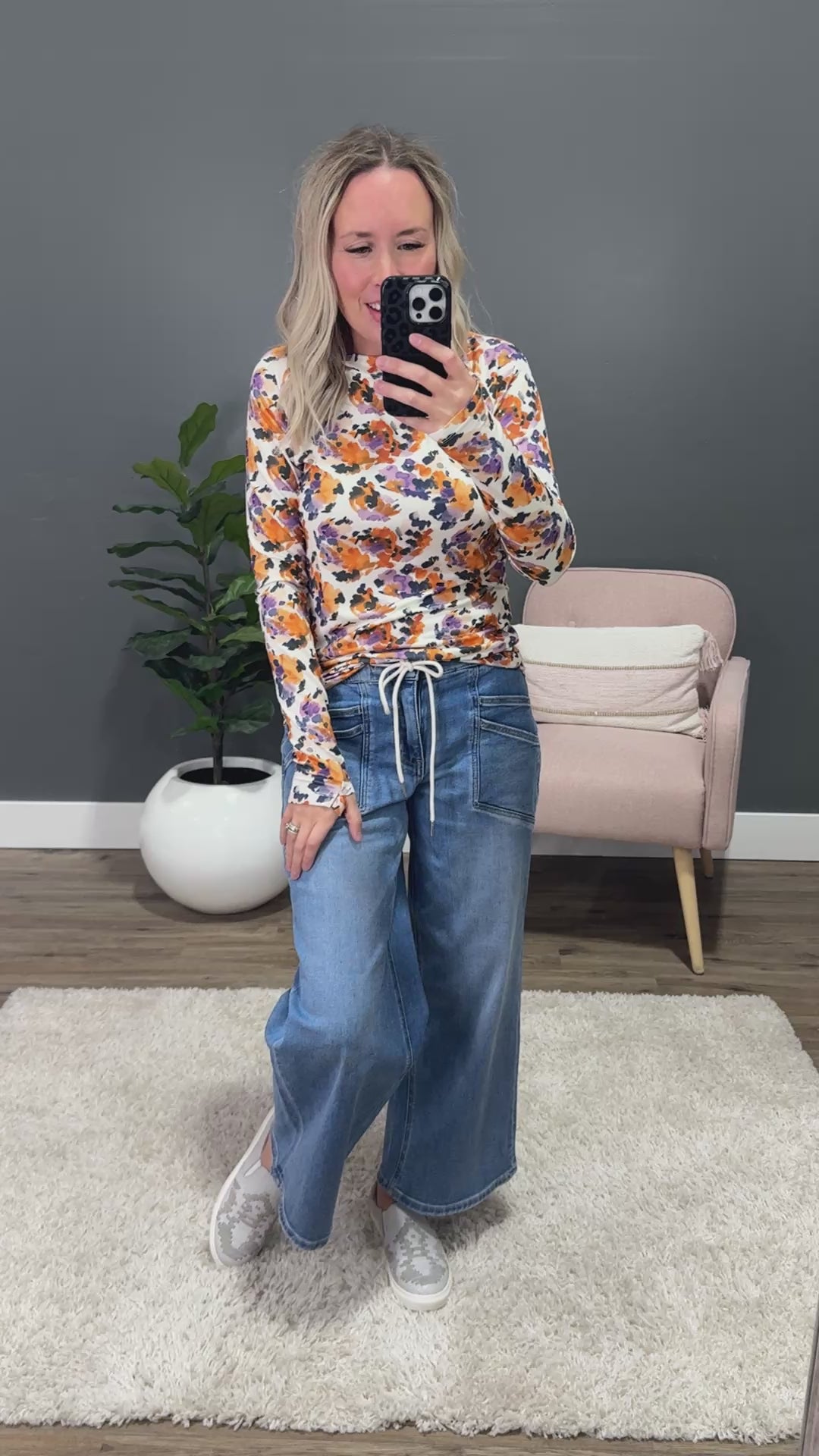 Blair Long Sleeve Top - Autumn Purple Abstract Michelle Mae