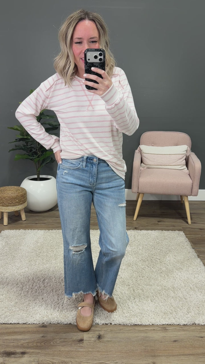 NEW! Jayla Striped Drop Shoulder Top - Pink Lovely Melody