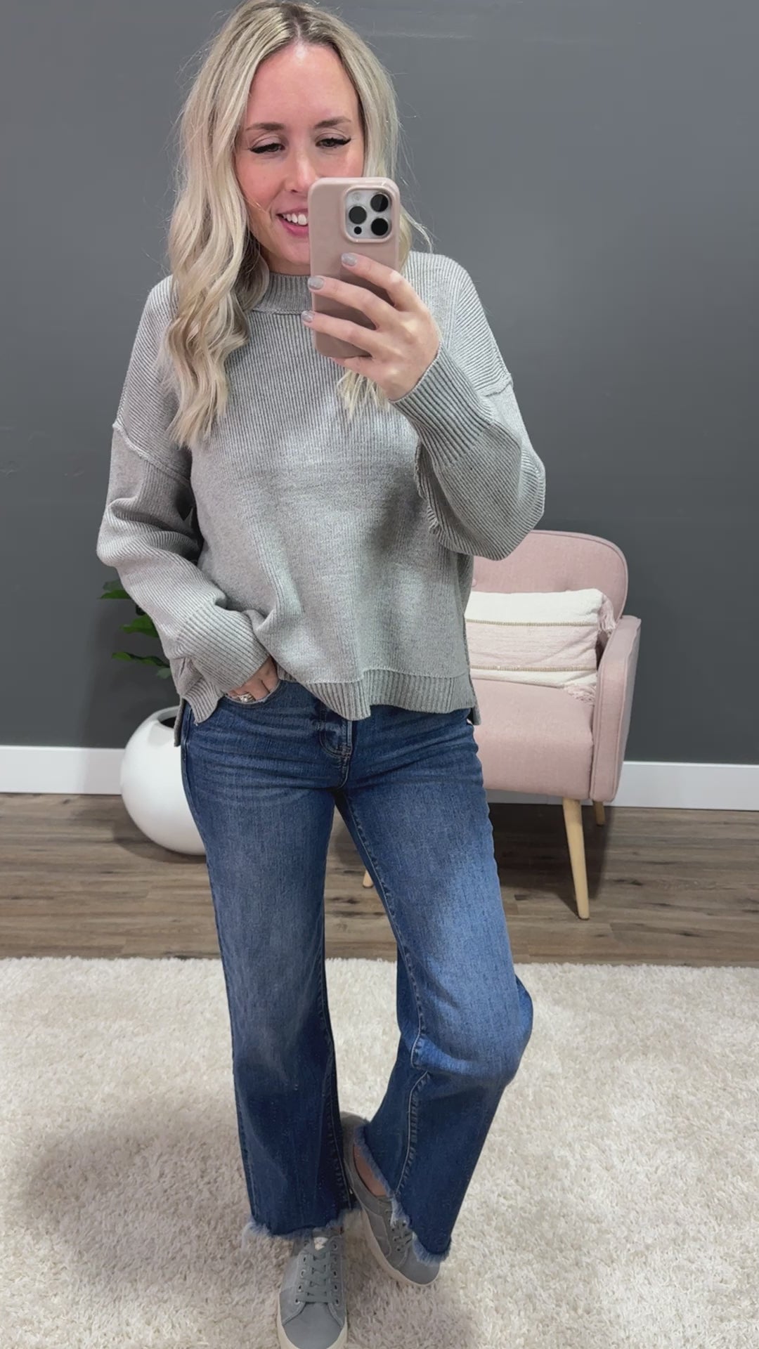 NEW! Danica Ribbed Knit Sweater - Heather Gray