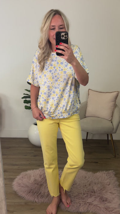 Misty Yellow and Blue Floral Top FINAL SALE