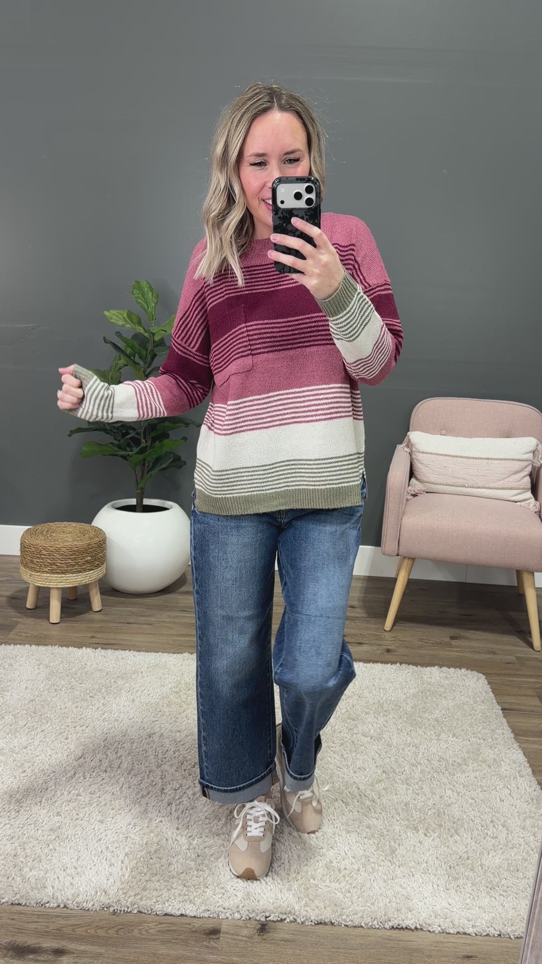 NEW! Janelle Multi Color Knit Sweater - Rose & Burgundy Staccato