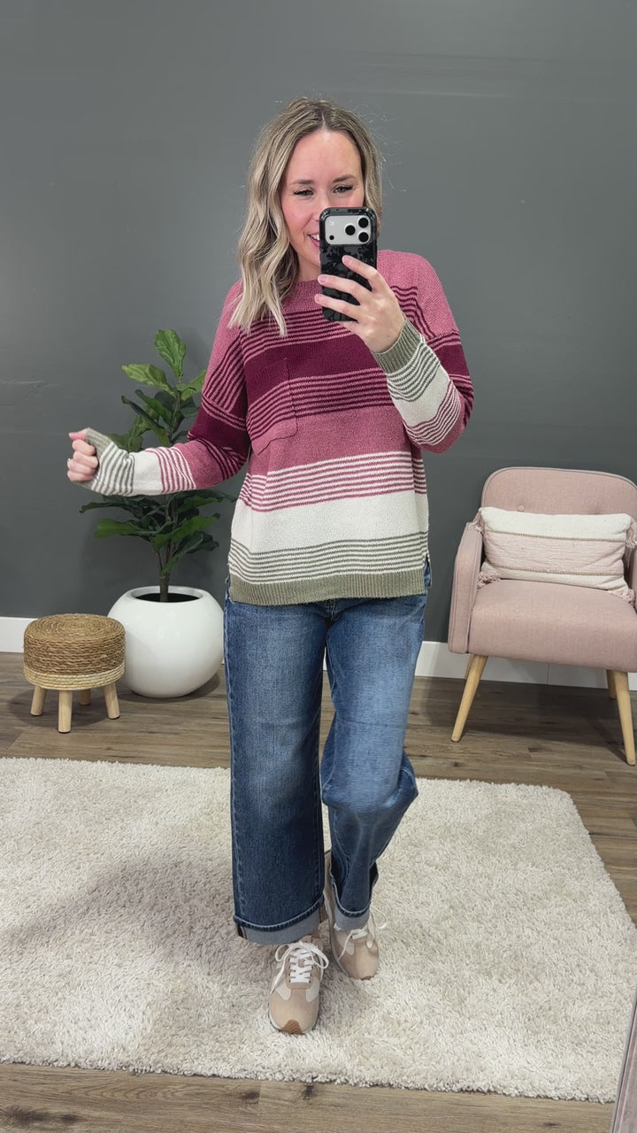 NEW! Janelle Multi Color Knit Sweater - Rose & Burgundy Staccato