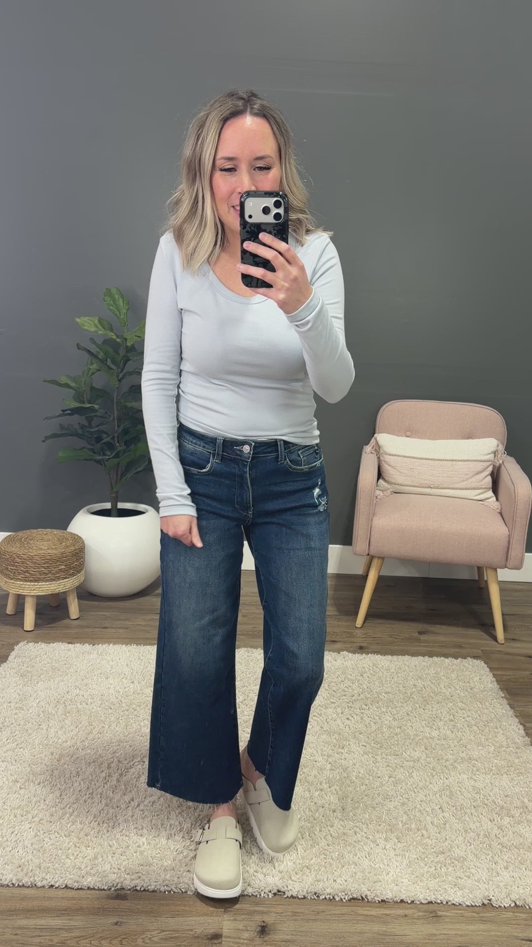 Jess Long Sleeve Knit Scoop Neck Top - Baby Blue Be Cool