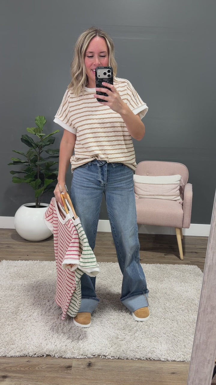 NEW! Devri Textured Striped Top - Mauve