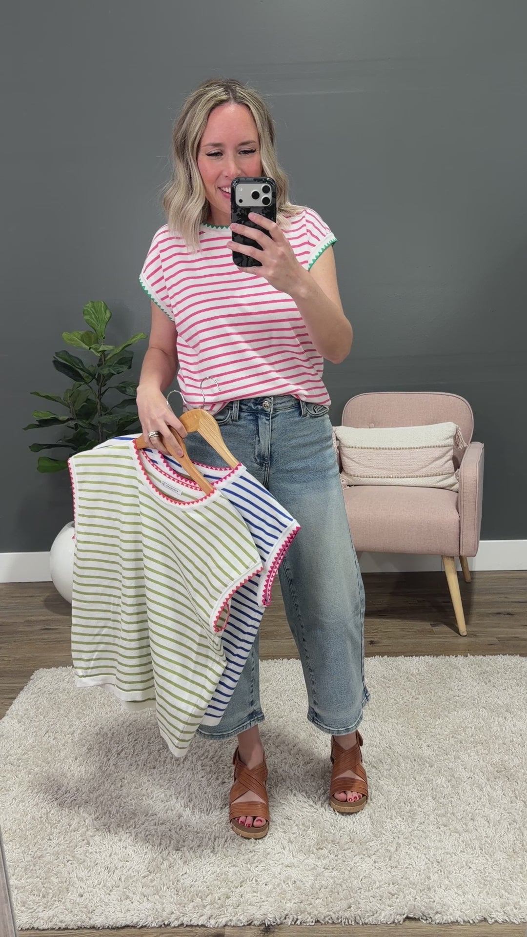 NEW! Be There Striped Short Sleeve Sweater - Pink Staccato
