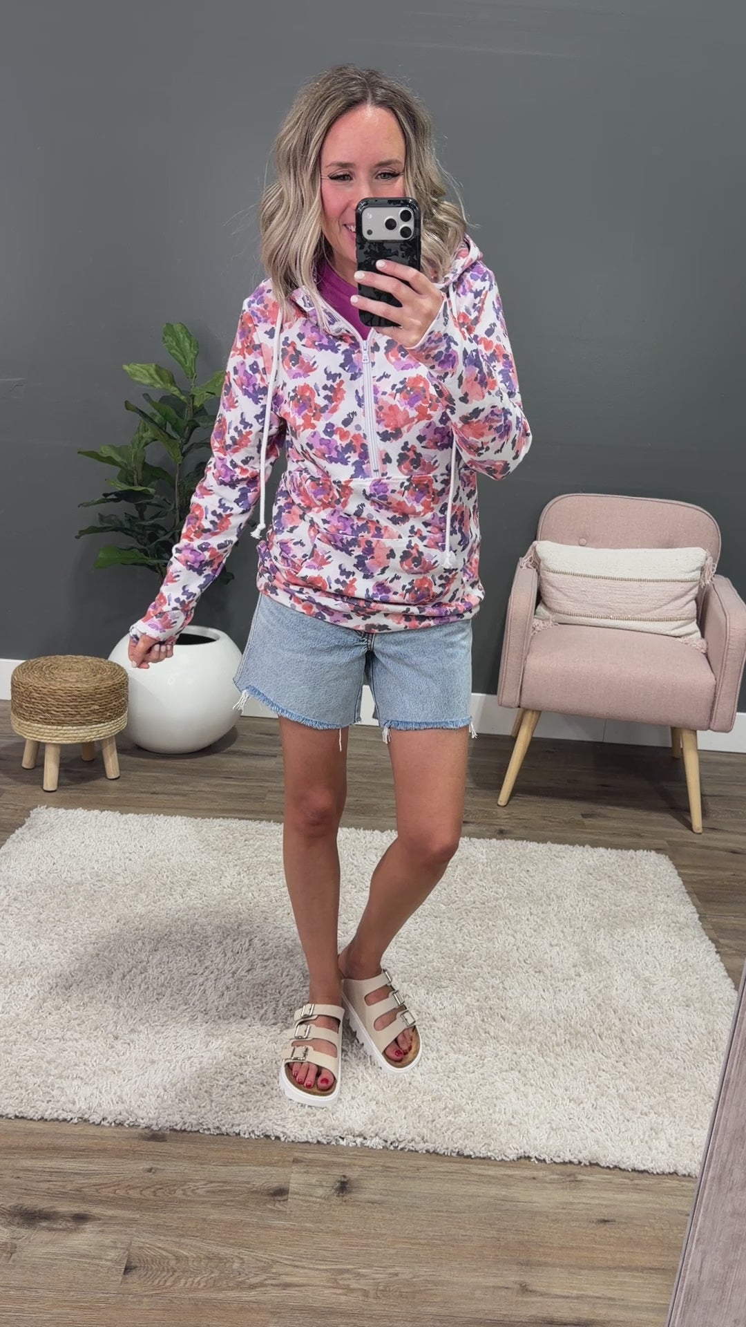 NEW! Lindsay Half Zip Hoodie - Purple Abstract Michelle Mae