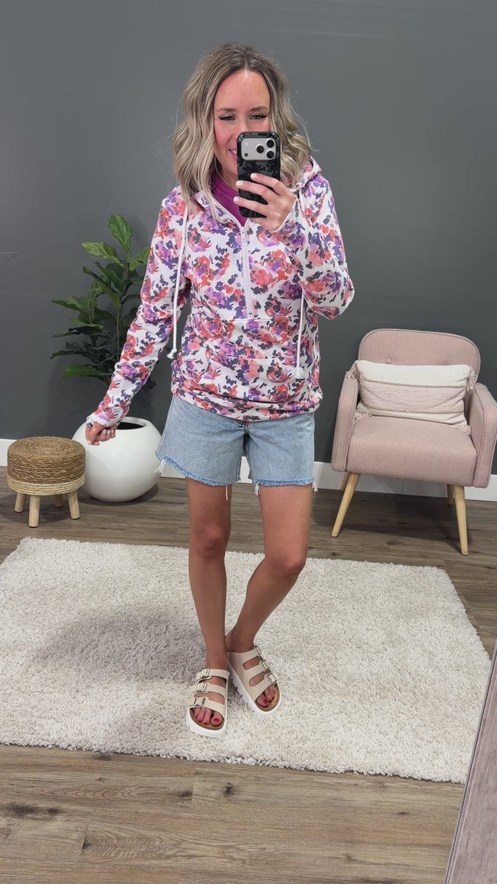 NEW! Lindsay Half Zip Hoodie - Purple Abstract Michelle Mae