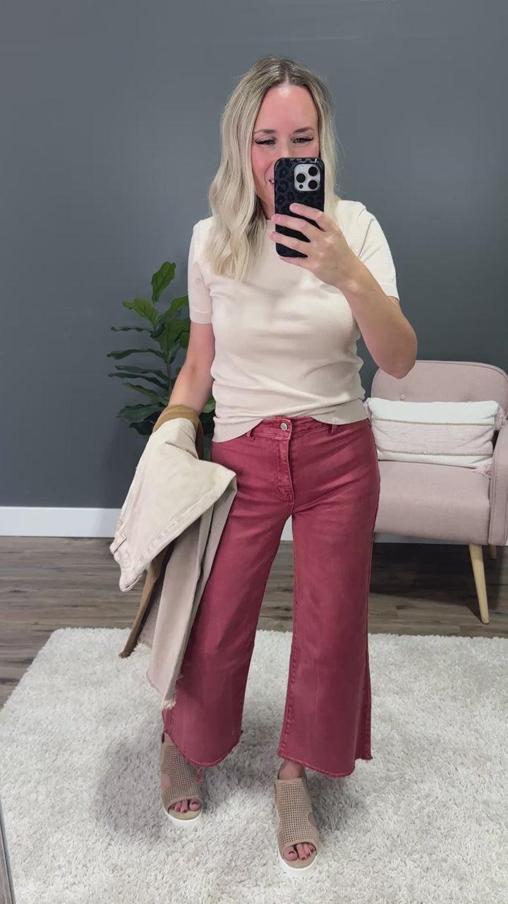 Mae Wide Leg Cropped Jeans - Ash Mocha Zenana
