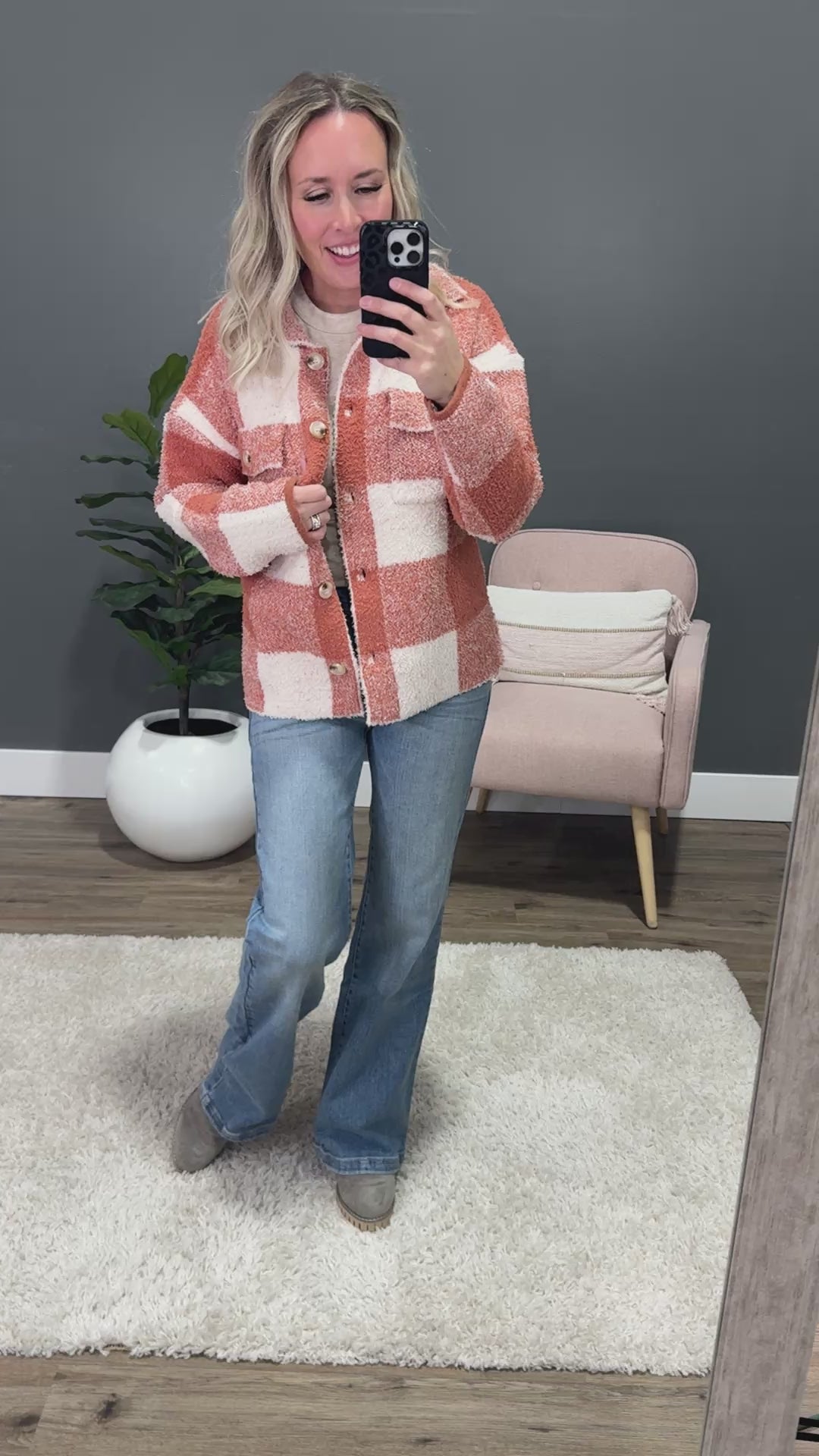 Fall Dreams Plaid Blanket Shacket - Rust Staccato