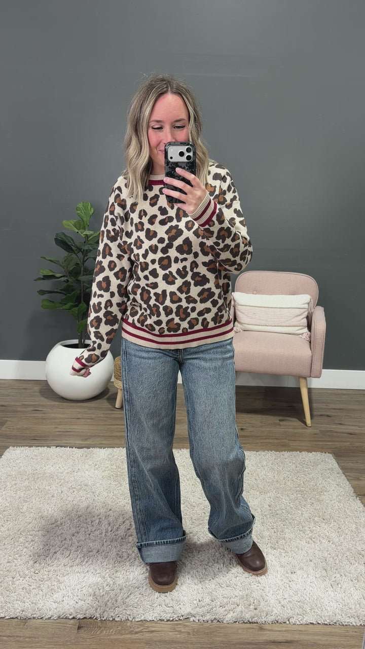NEW! Caroline Leopard Print Sweater - Burgundy
