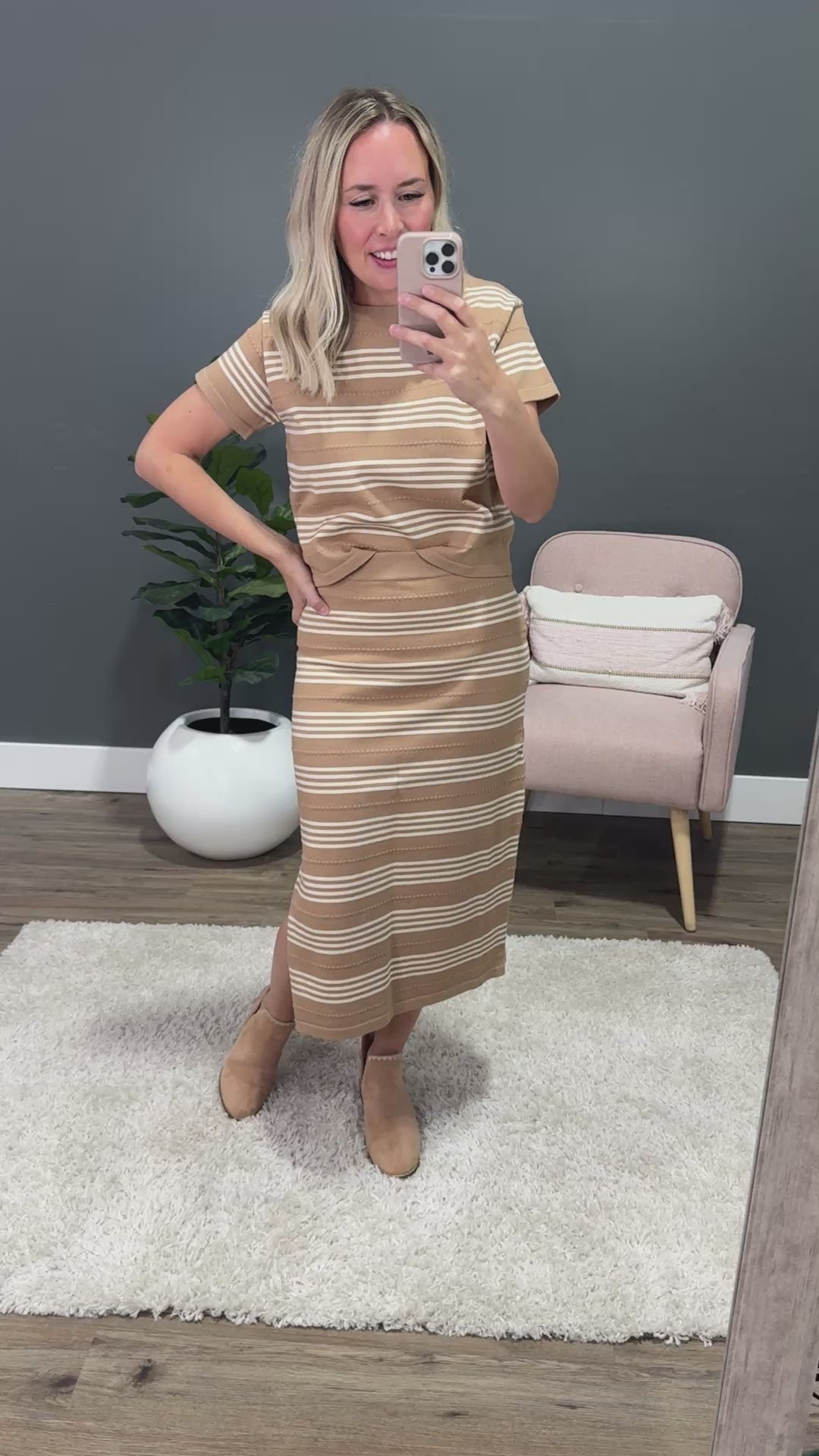 Striped Sweater Top and Skirt Set - Mocha & Cream Wishlist