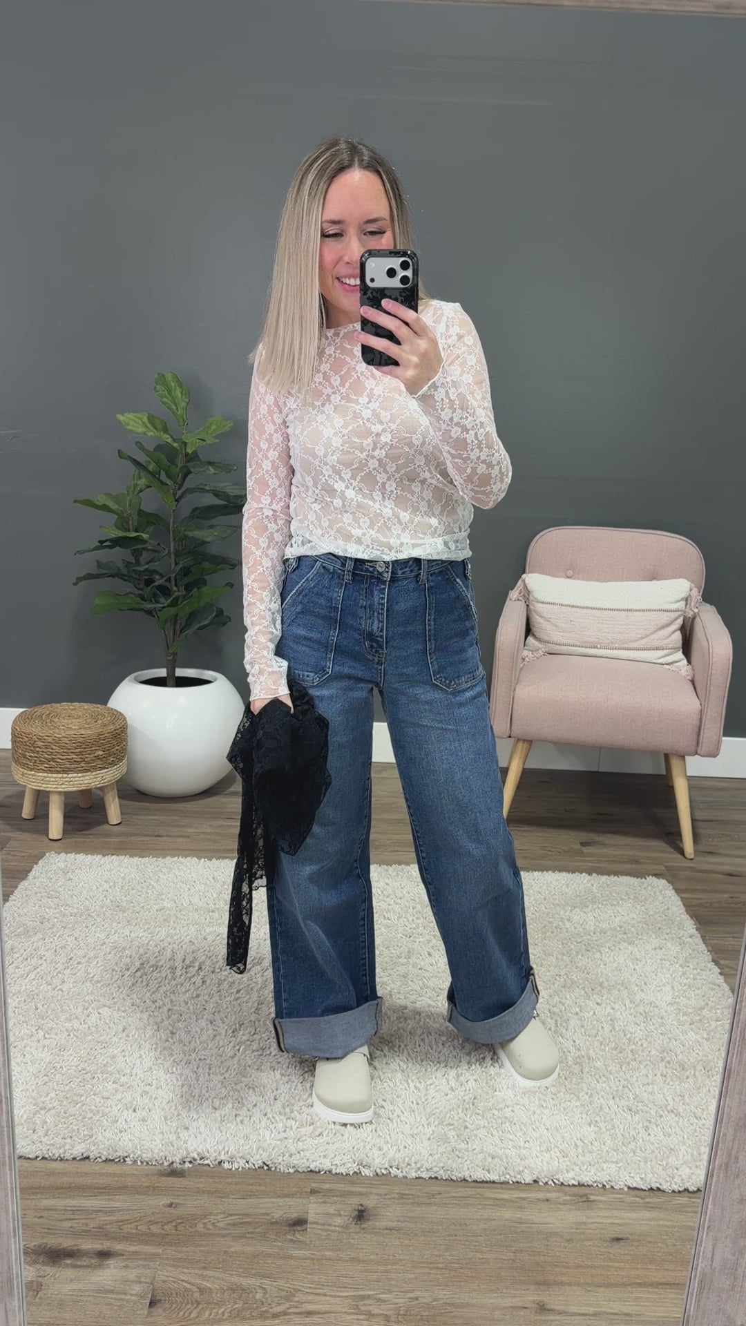 NEW! Cloud Nine Long Sleeve Floral Lace Top - Ivory