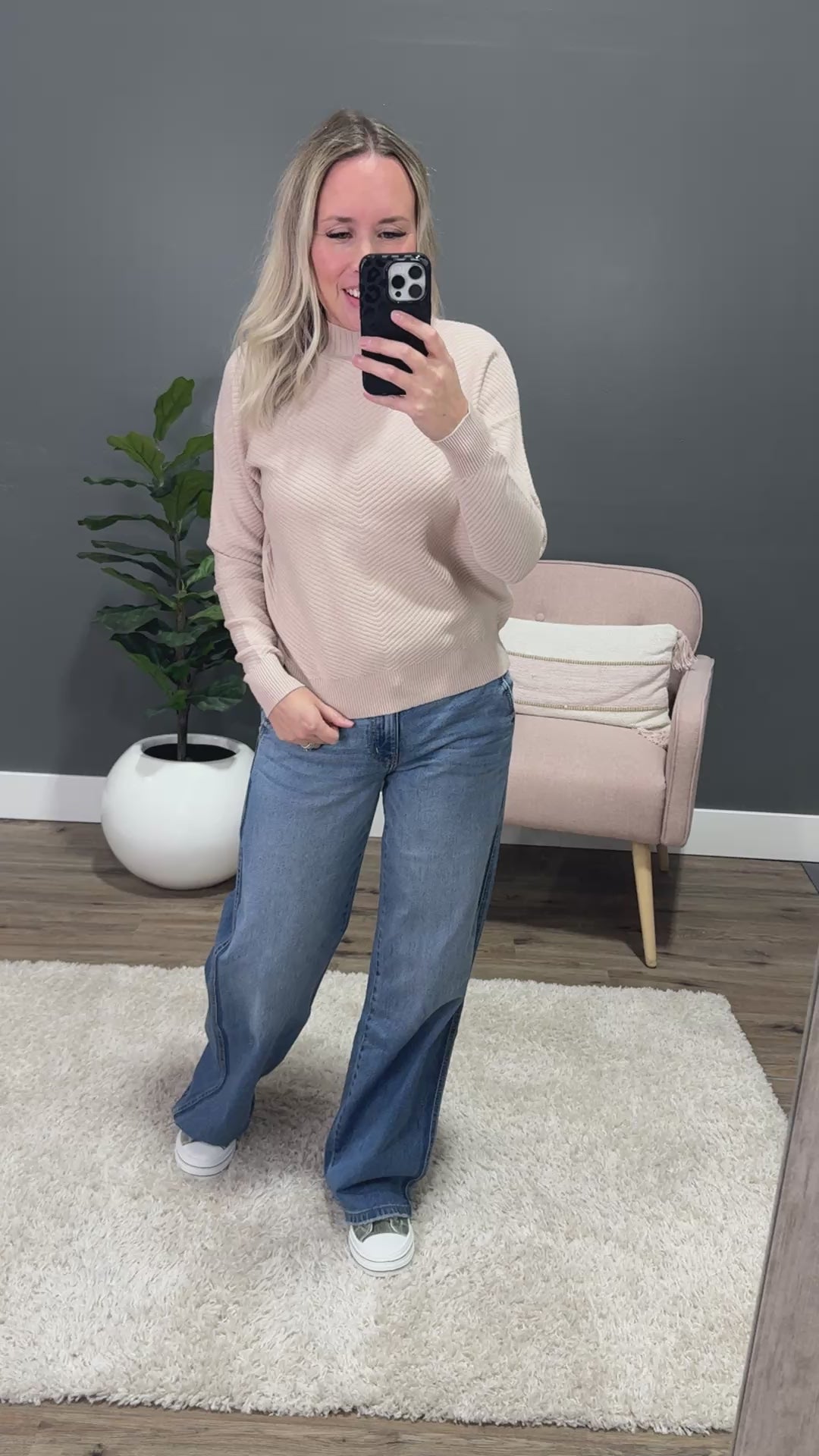 Iris V Pattern Ribbed Knit Sweater - Light Beige Be Cool