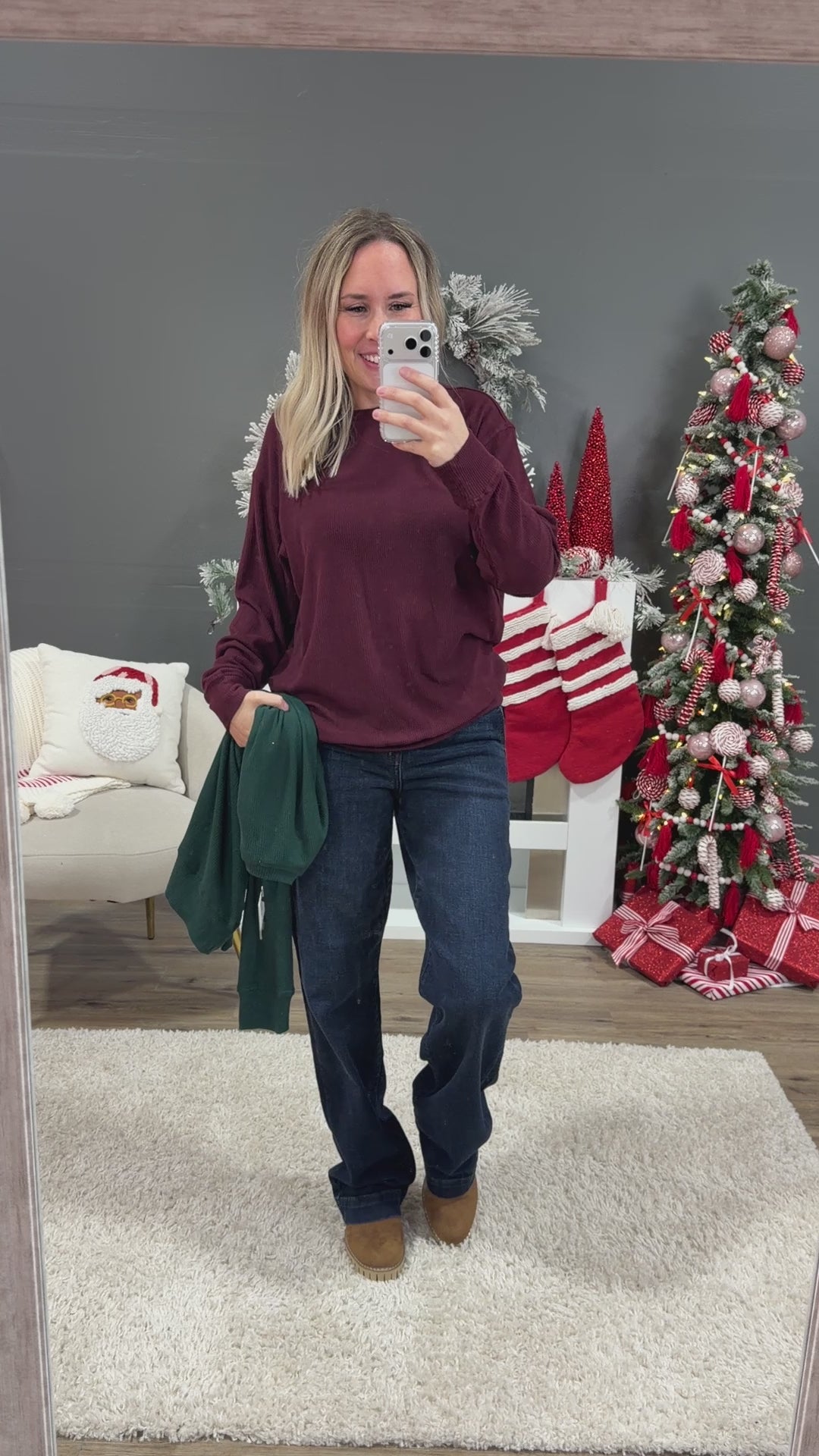 NEW! Mia Ribbed Crewneck Top - Burgundy Michelle Mae