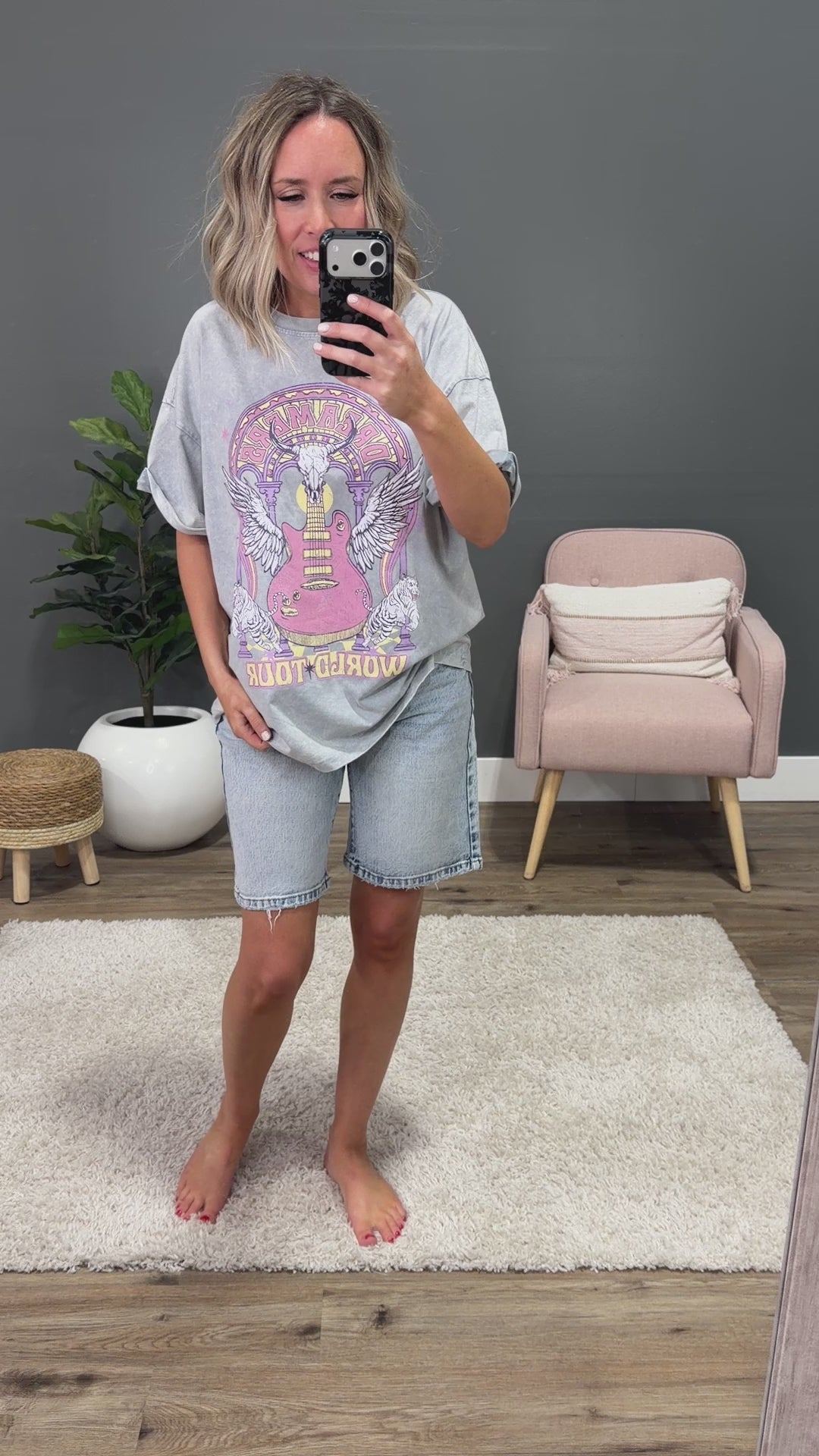 NEW! Dreamers World Tour Gray Denim Mineral Wash Tee Zutter