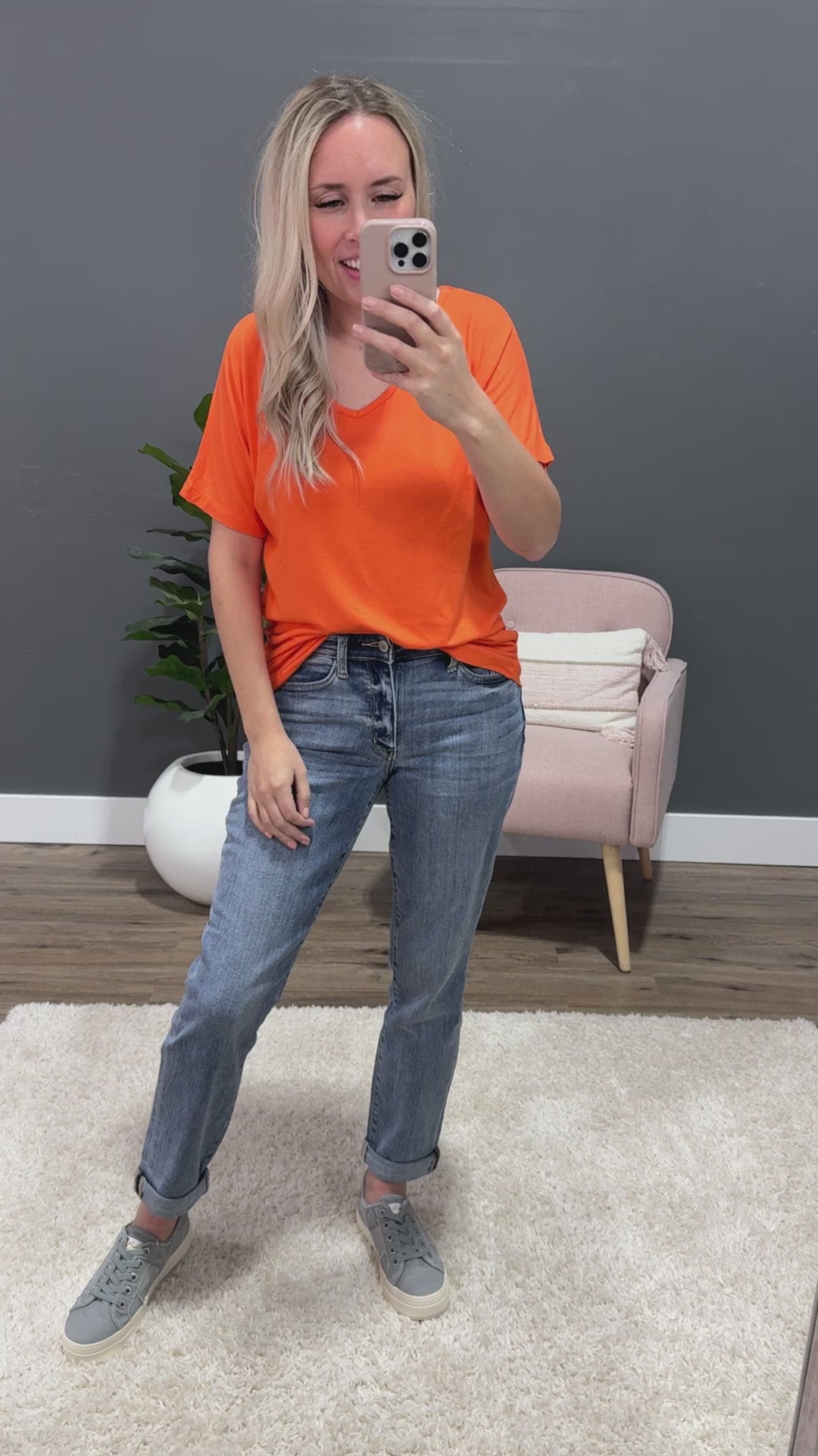 Cozy V Neck Top - Orange