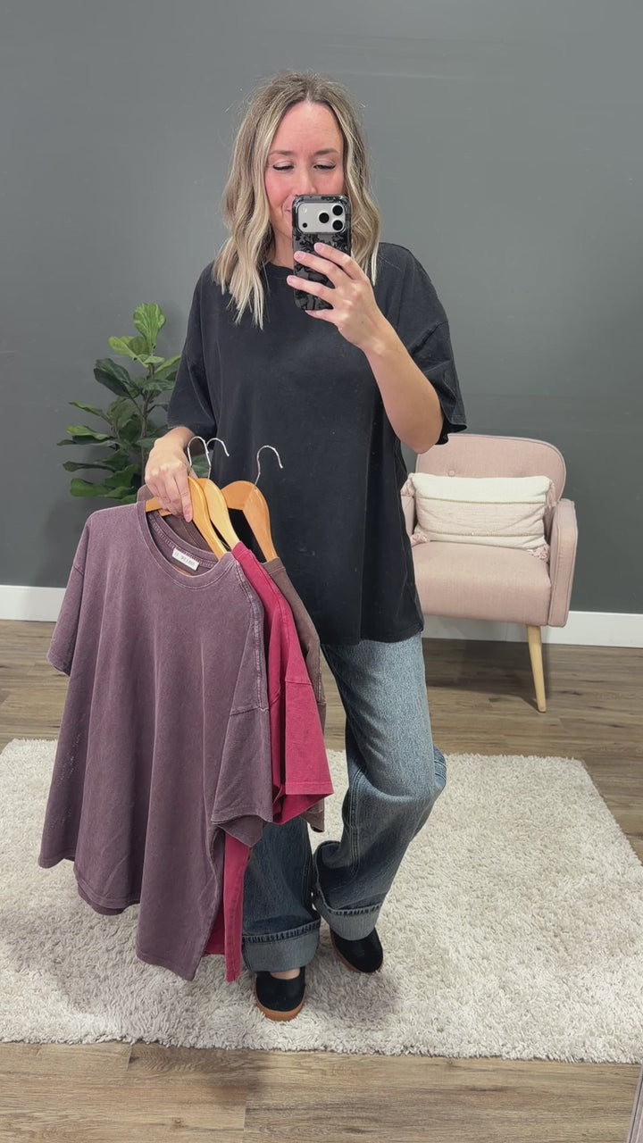 NEW! Oversized Mineral Wash Tee - Dark Cherry Double Zero