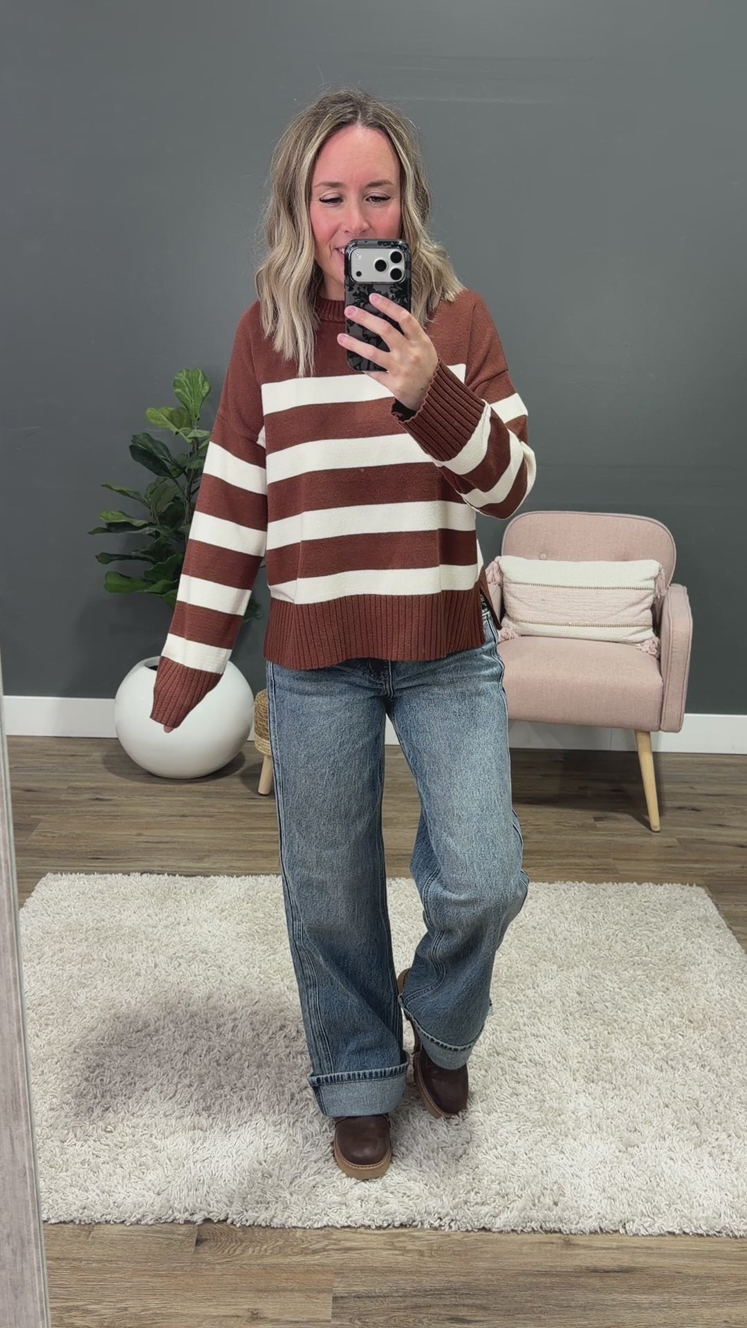 NEW! Shanna Striped Knit Sweater - Chestnut & Cream