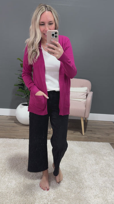 NEW! Gloria Fine Knit Open Front Cardigan - Magenta