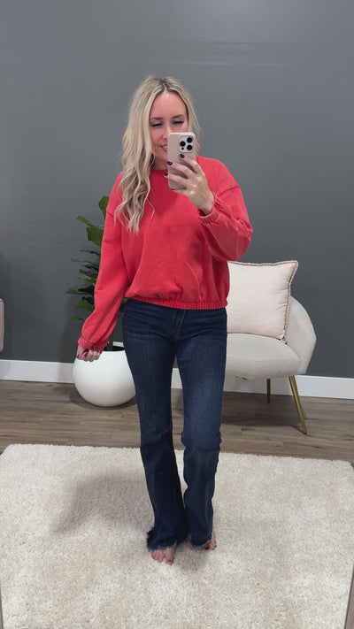 Kalea Elastic Hem Crewneck Sweatshirt - Scarlet Sun