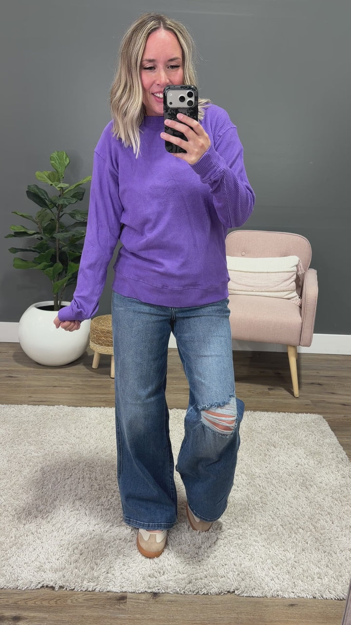 NEW! Mia Ribbed Crewneck Top - Purple