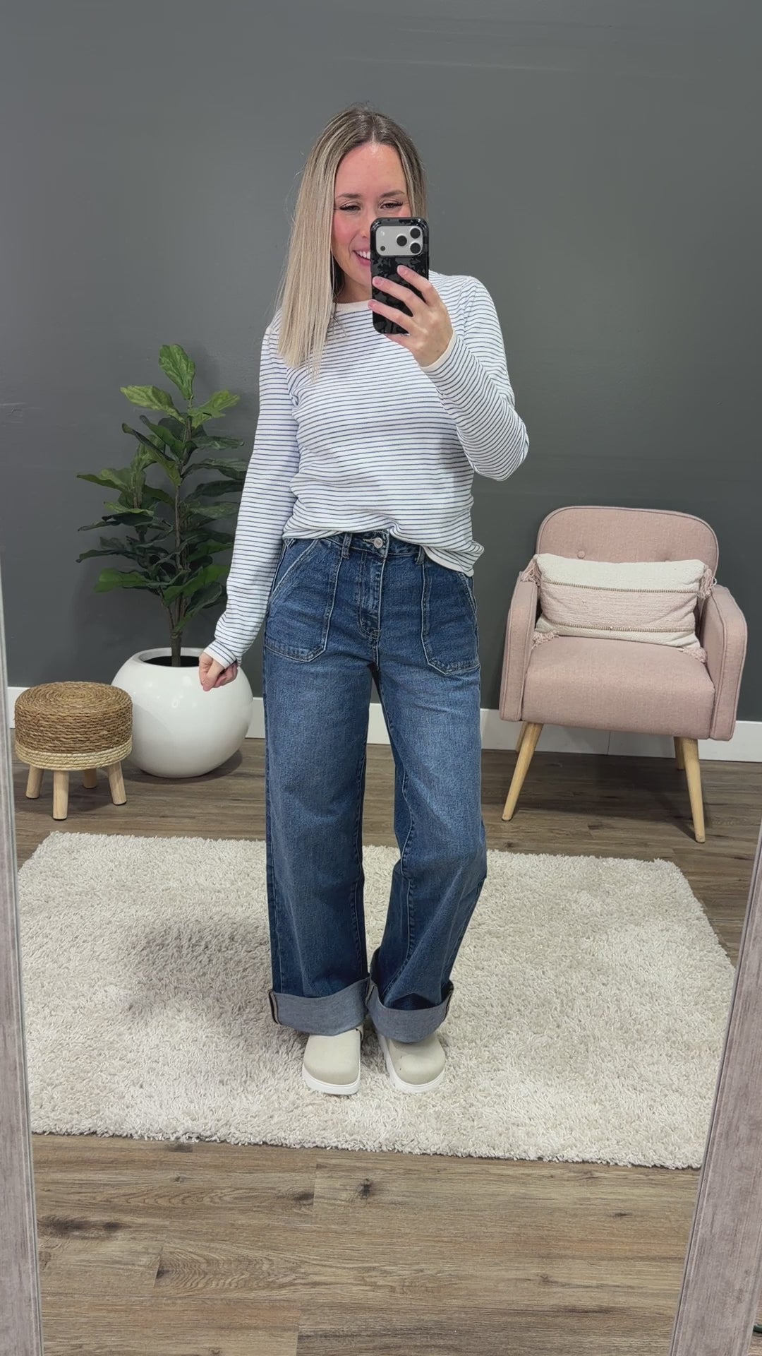 NEW! Emma Pinstriped Sweater - Ivory & Blue