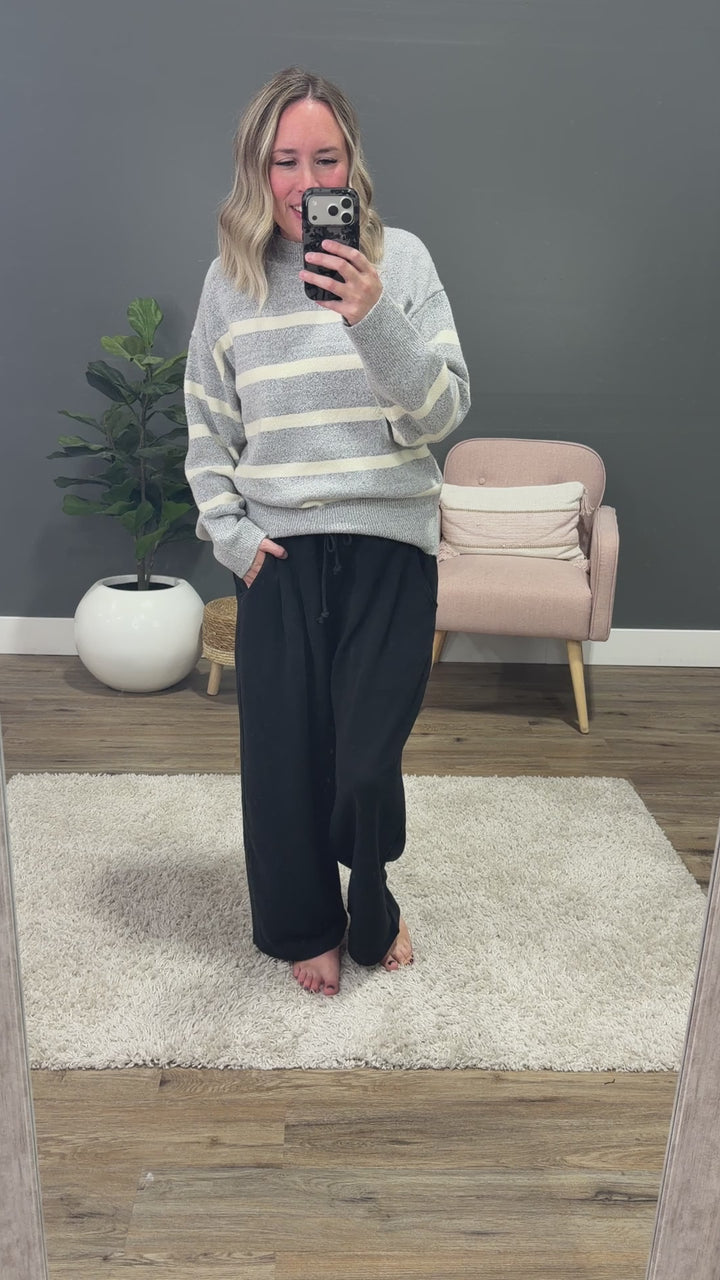 NEW! Madalyn Striped Knit Sweater - Heather Gray & Cream Double Zero