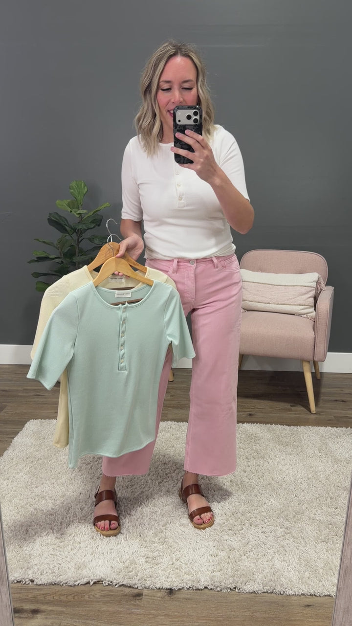NEW! Emmy Micro Ribbed Henley Top - Butter Yellow
