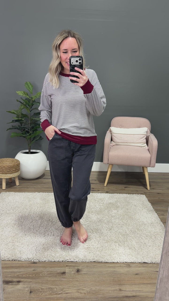 Marie Pinstriped Long Sleeve Top - Plum Staccato