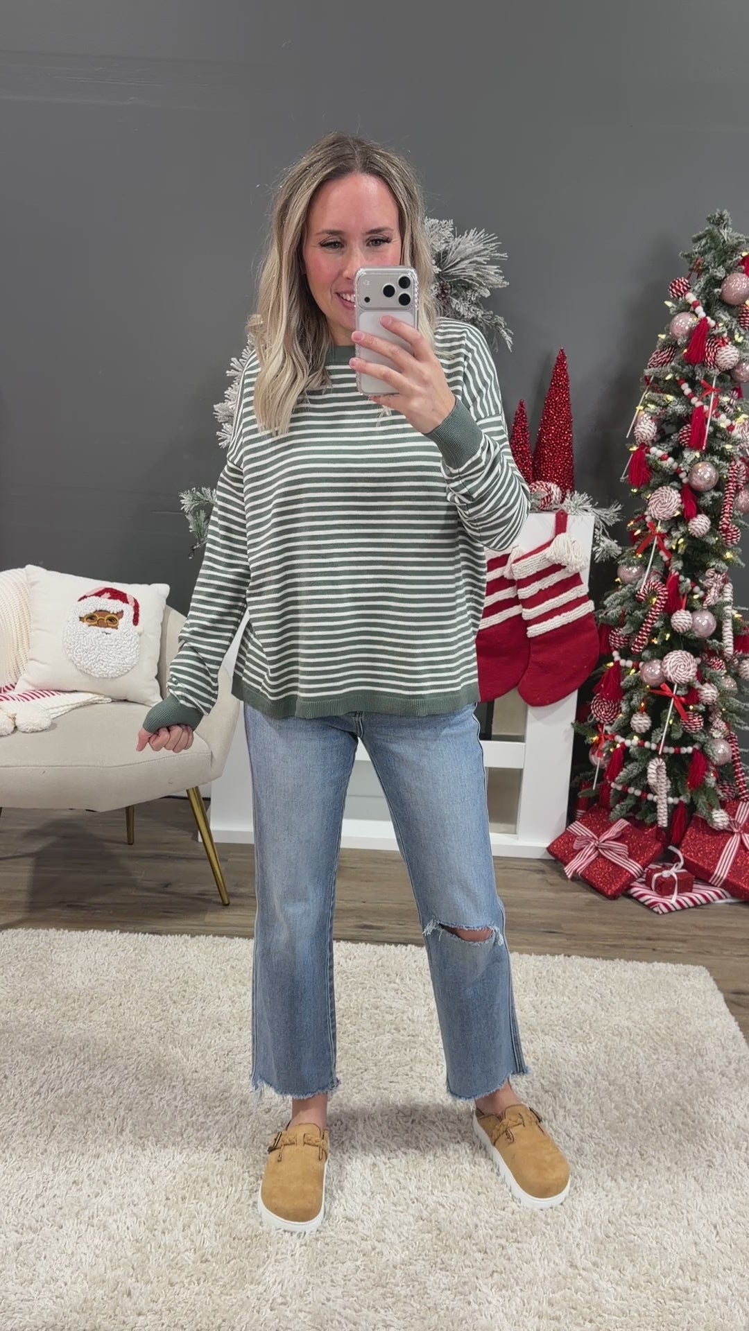 NEW! Believe It Striped Sweater - Dusty Jade