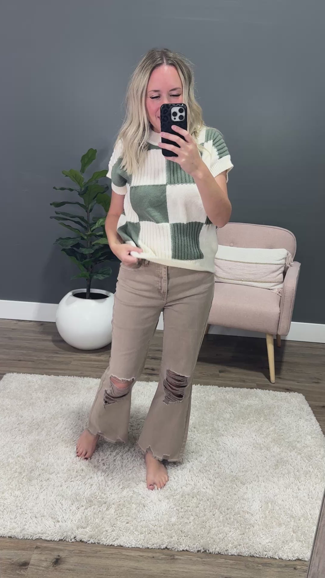 Joey Textured Checkered Sweater - Sage Michelle Mae