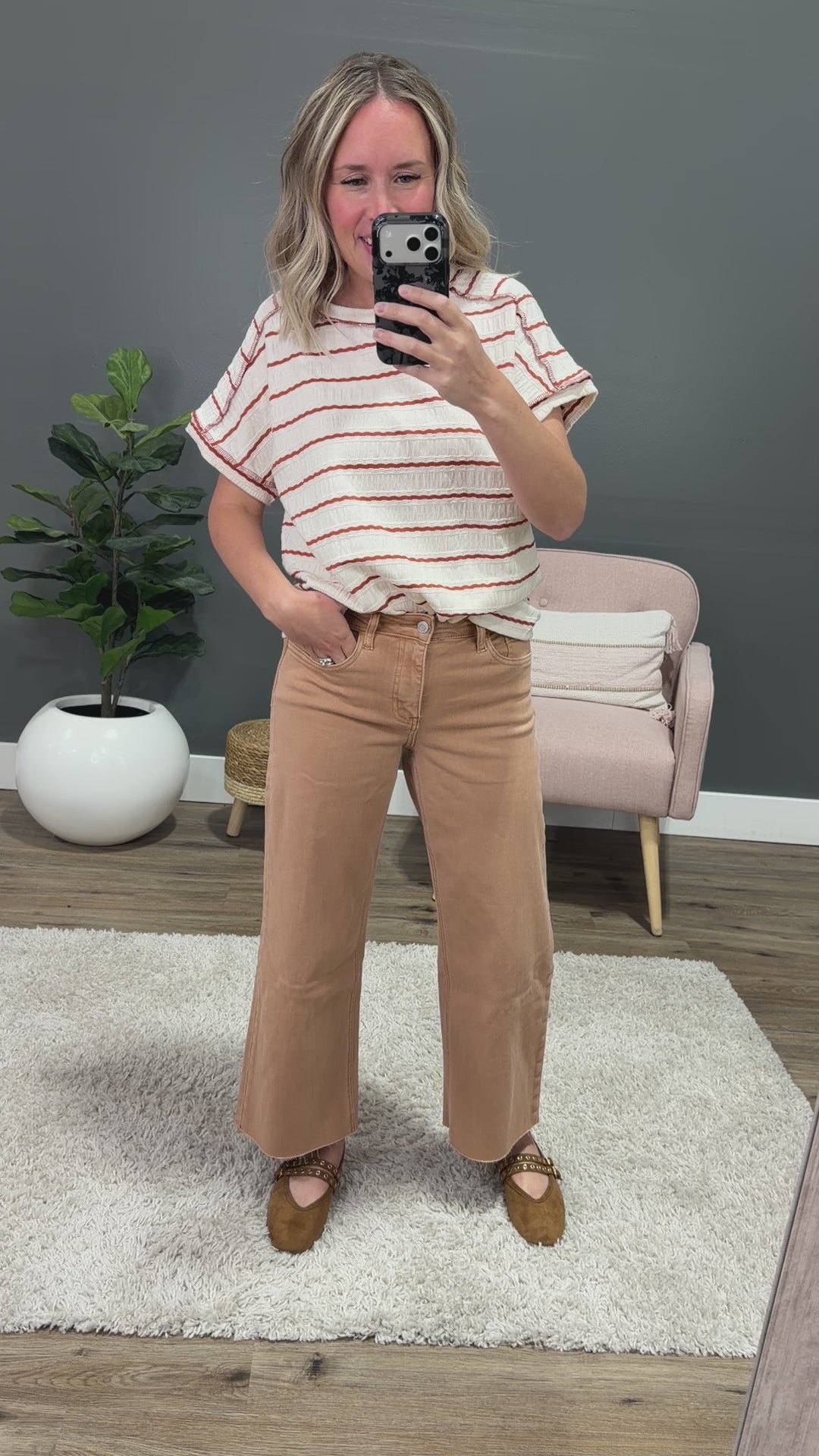 NEW! Carmen Textured Striped Top - Rust