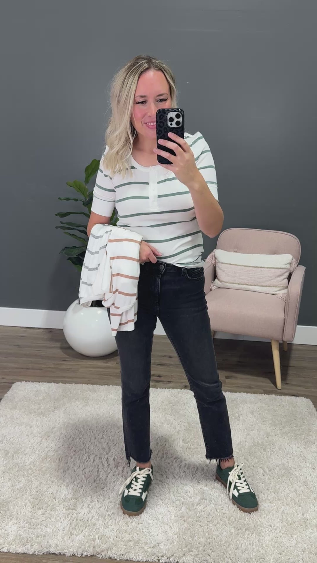 Carrie Ribbed Scoop Neck Striped Henley Top - Caramel Be Cool