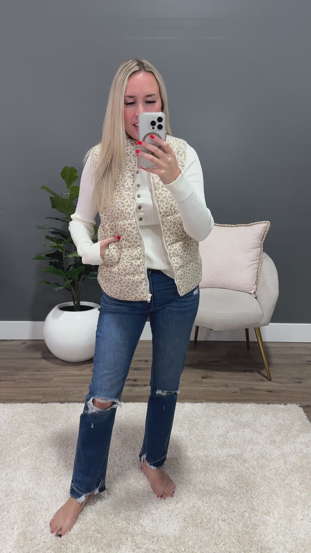 Londyn Ivory Floral Quilted Vest