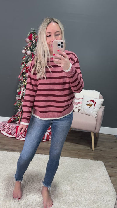 NEW! Ruth Contrasting Striped Sweater - Berry Staccato