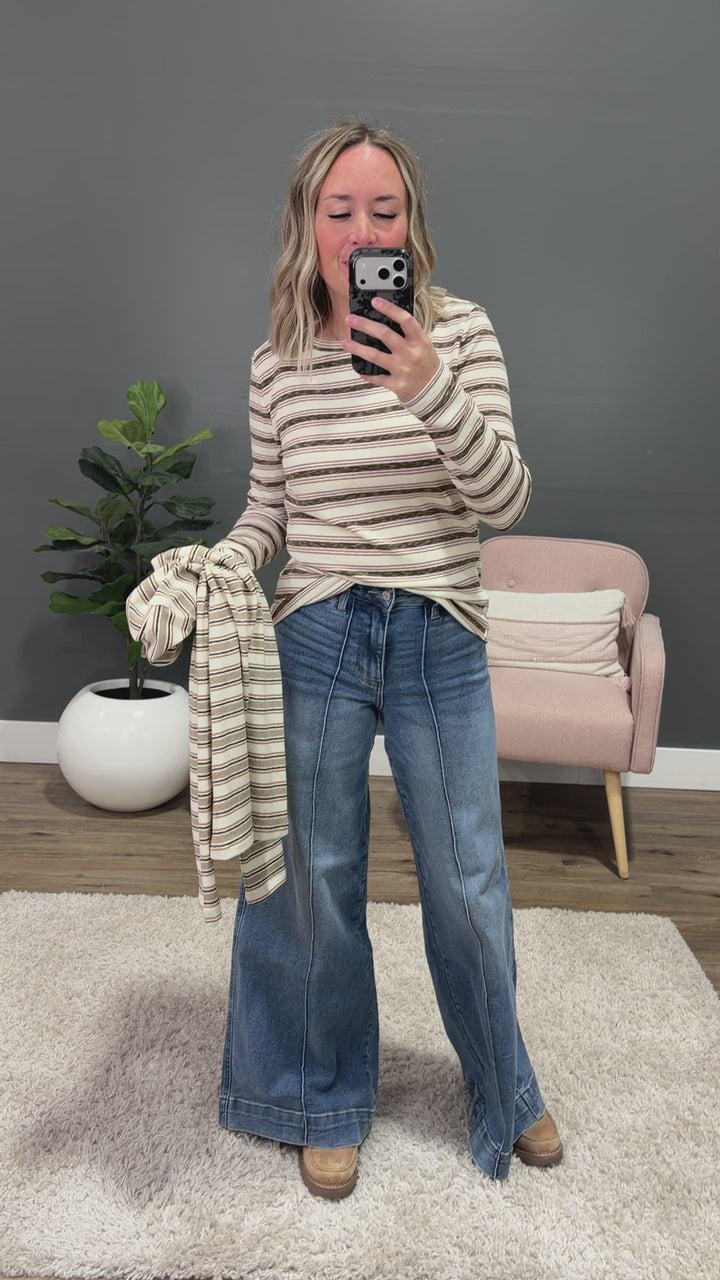 NEW! Alexa Multi Striped Top - Cream, Brown & Mauve Staccato