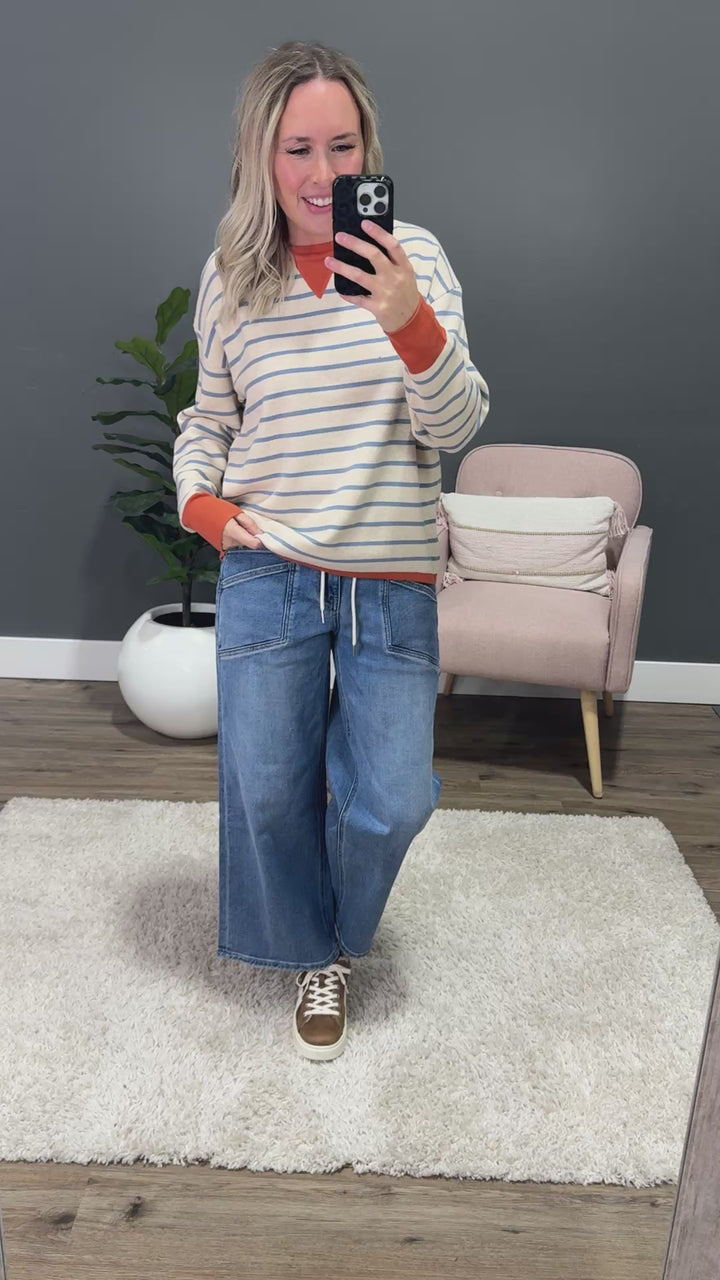 Charlotte Contrast Striped Sweater - Oatmeal Staccato