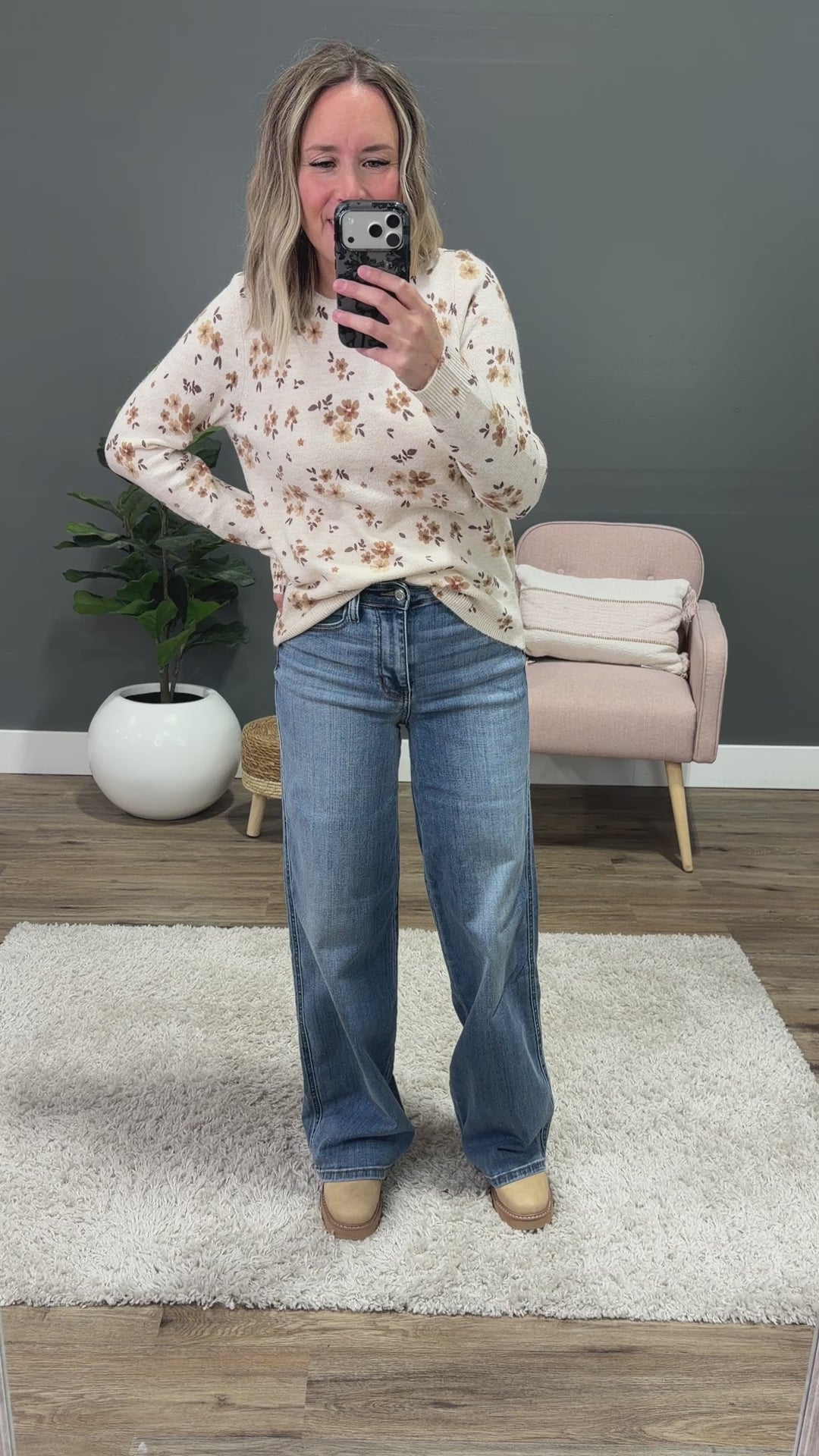 NEW! Crystal Floral Sweater - Taupe