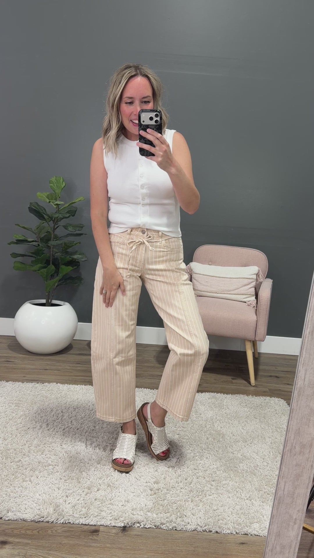 NEW! Lovervet Della Striped Barrel Jeans - Sand Lovervet