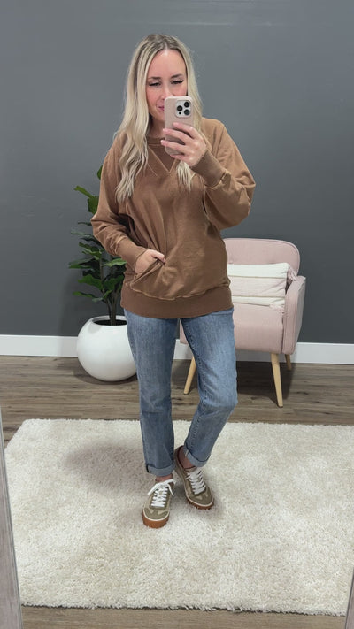 NEW! Girlfriend Crewneck Sweatshirt - Deep Camel