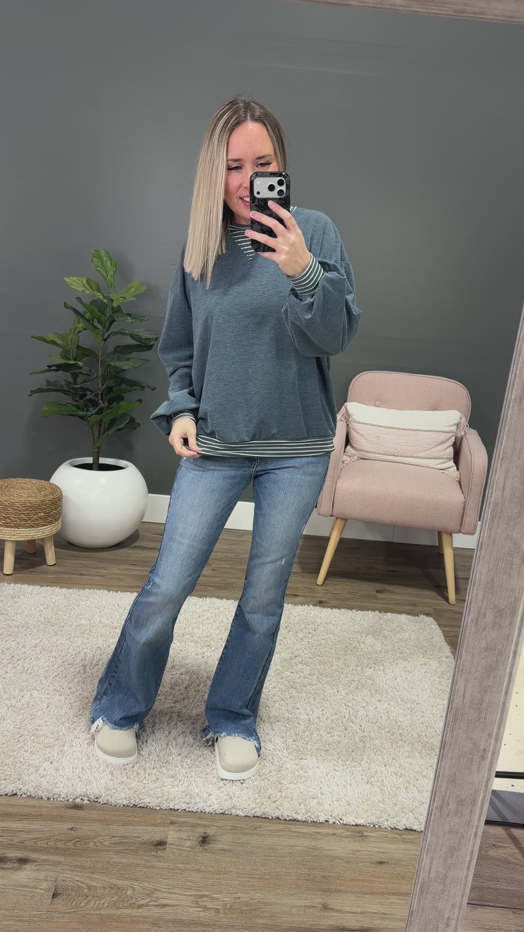 NEW! Isabel Contrast Striped Top - Blue