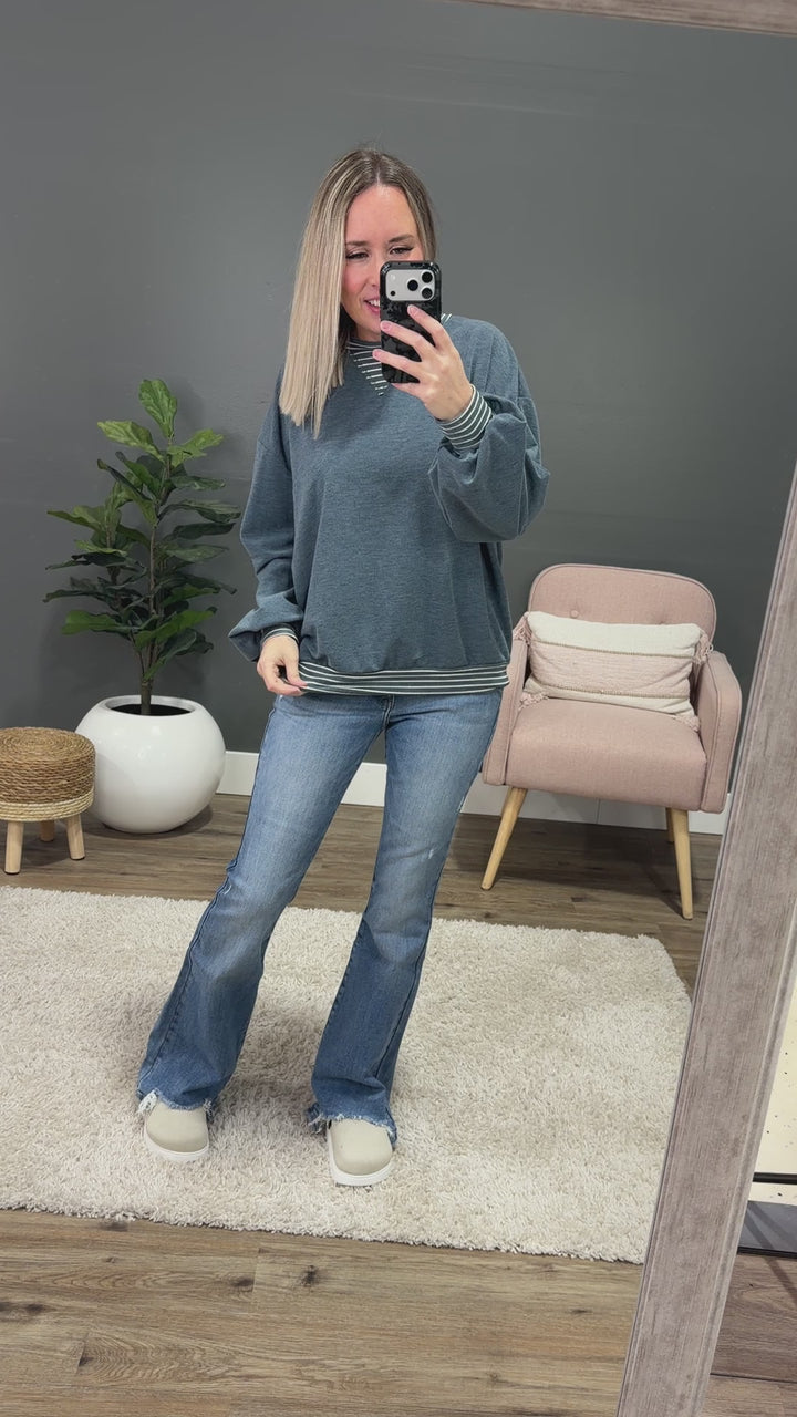 NEW! Isabel Contrast Striped Top - Blue