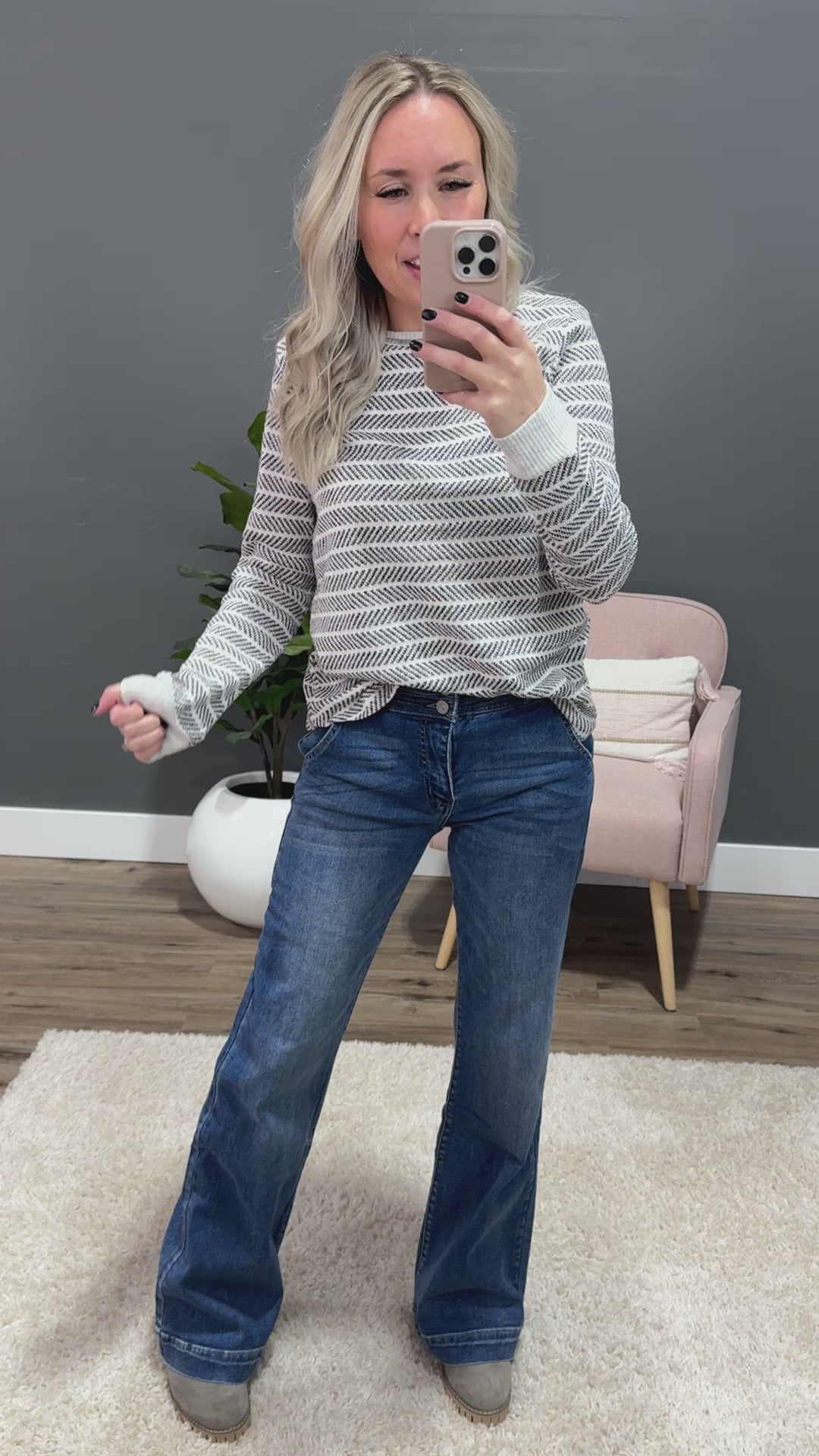 NEW! Harmony Ivory and Charcoal Stripe Sweater