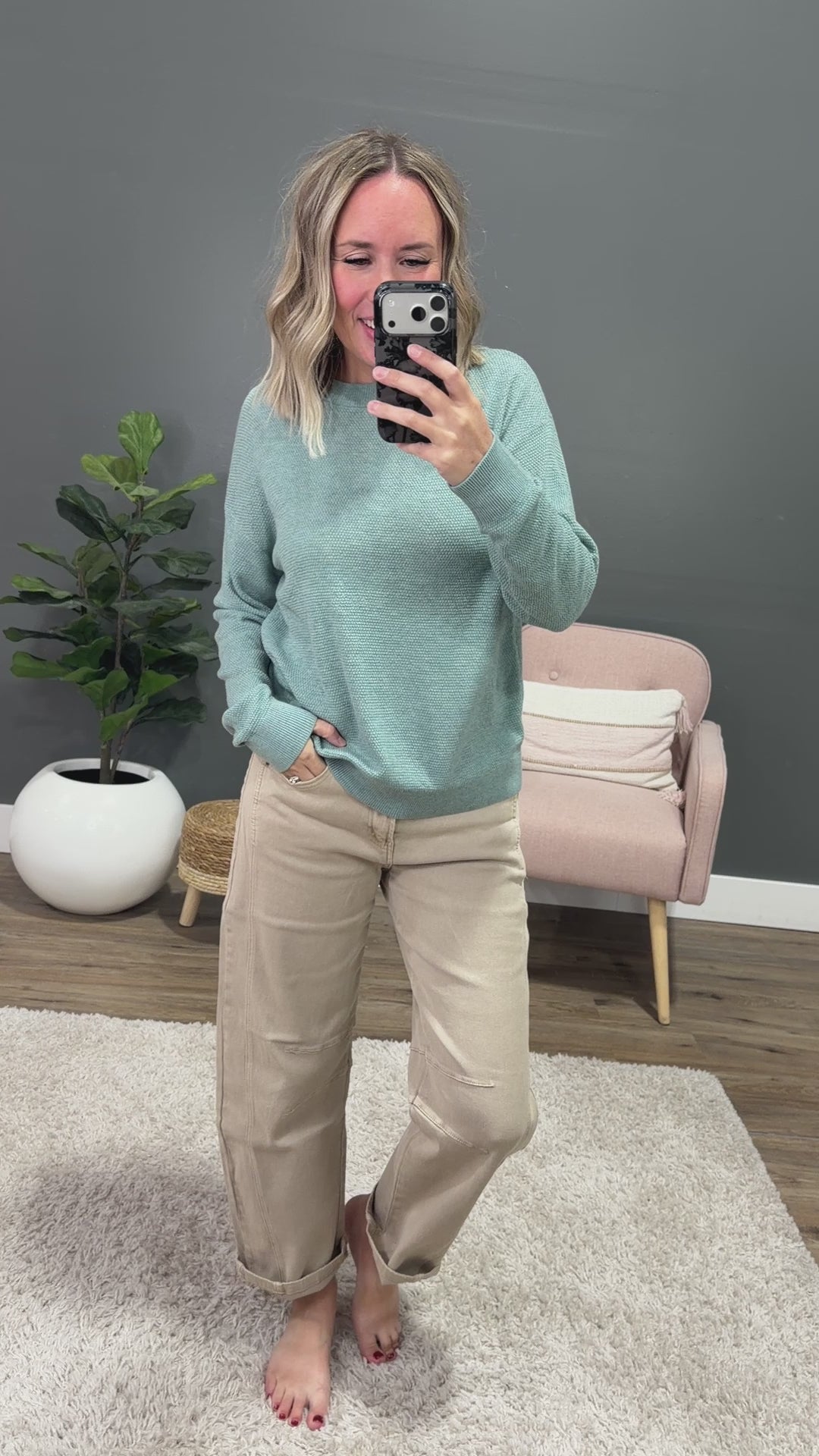 NEW! Mary Waffle Knit Sweater - Light Blue