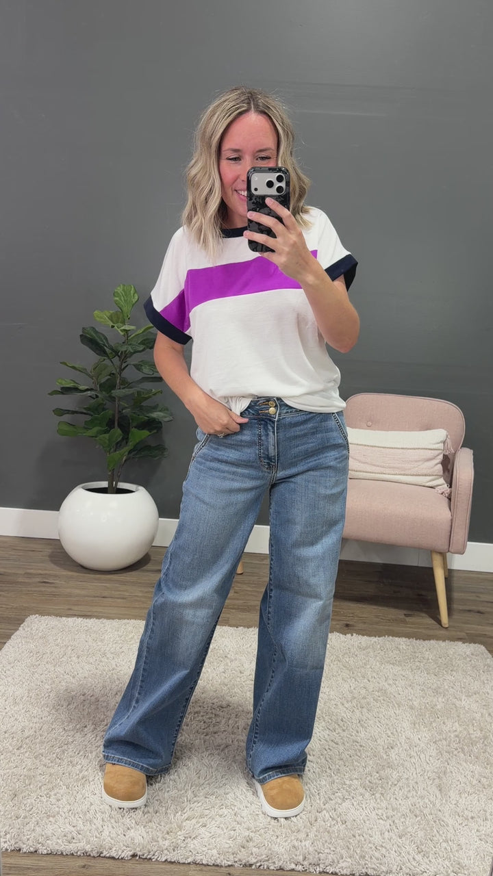 NEW! Harper Color Block Top - Ivory, Magenta & Navy