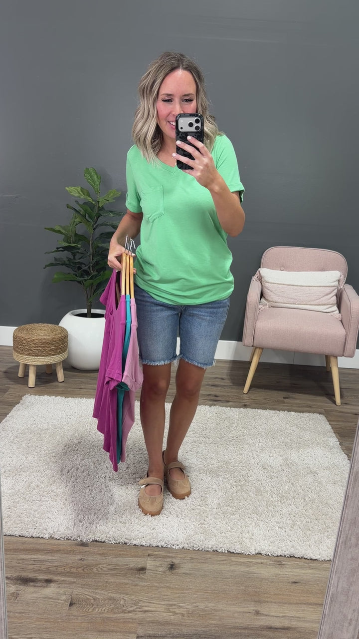 NEW! Step Right Out V Neck Pocket Top - Magenta Michelle Mae