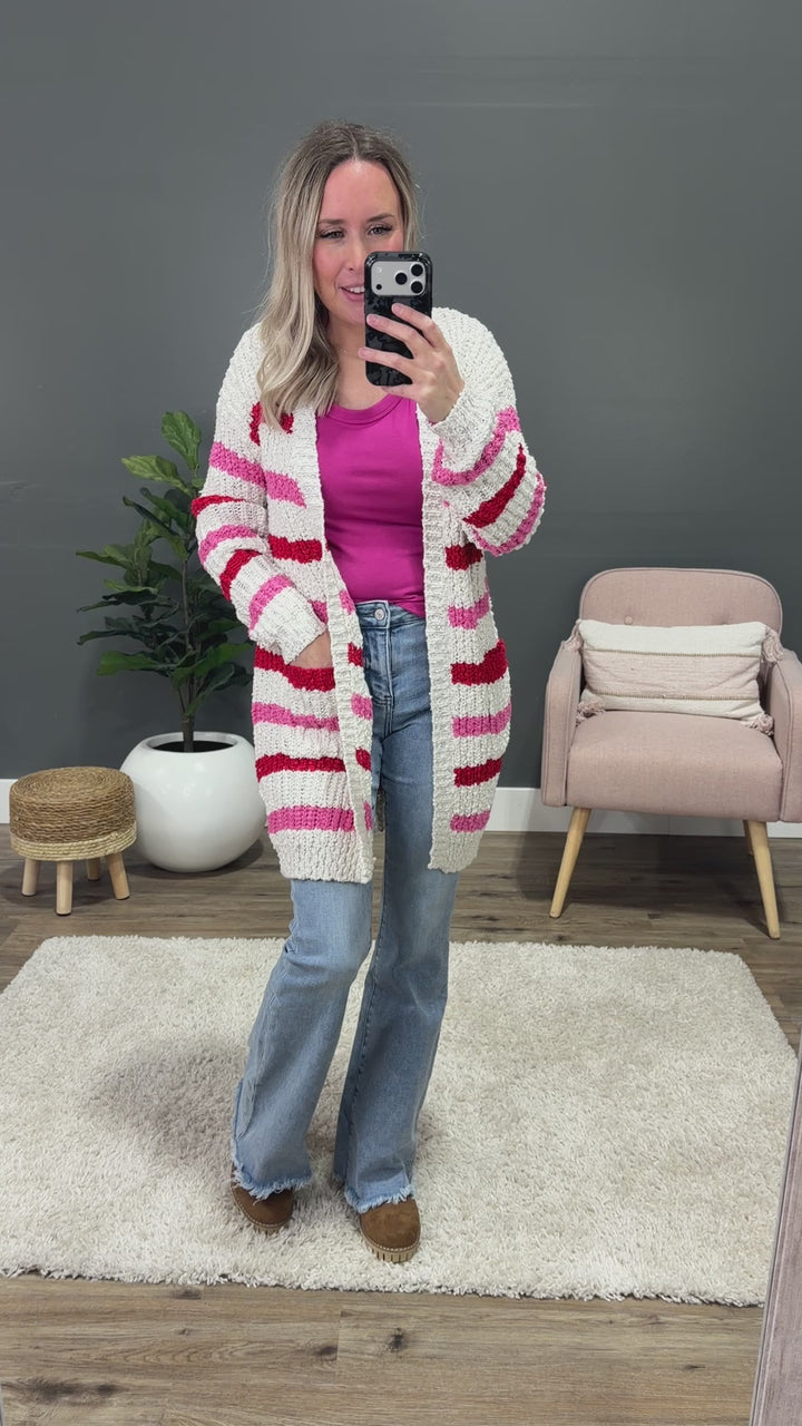 NEW! Valentine's Day Stripe Open Front Cardigan Michelle Mae